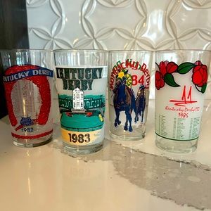 Vintage official Kentucky Derby (4) mint julep glassware. Years 1982-1984 & 1986